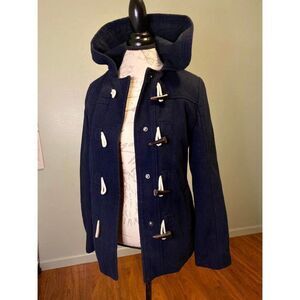 NWOT black Merona hooded front toggle duffle coat/peacoat